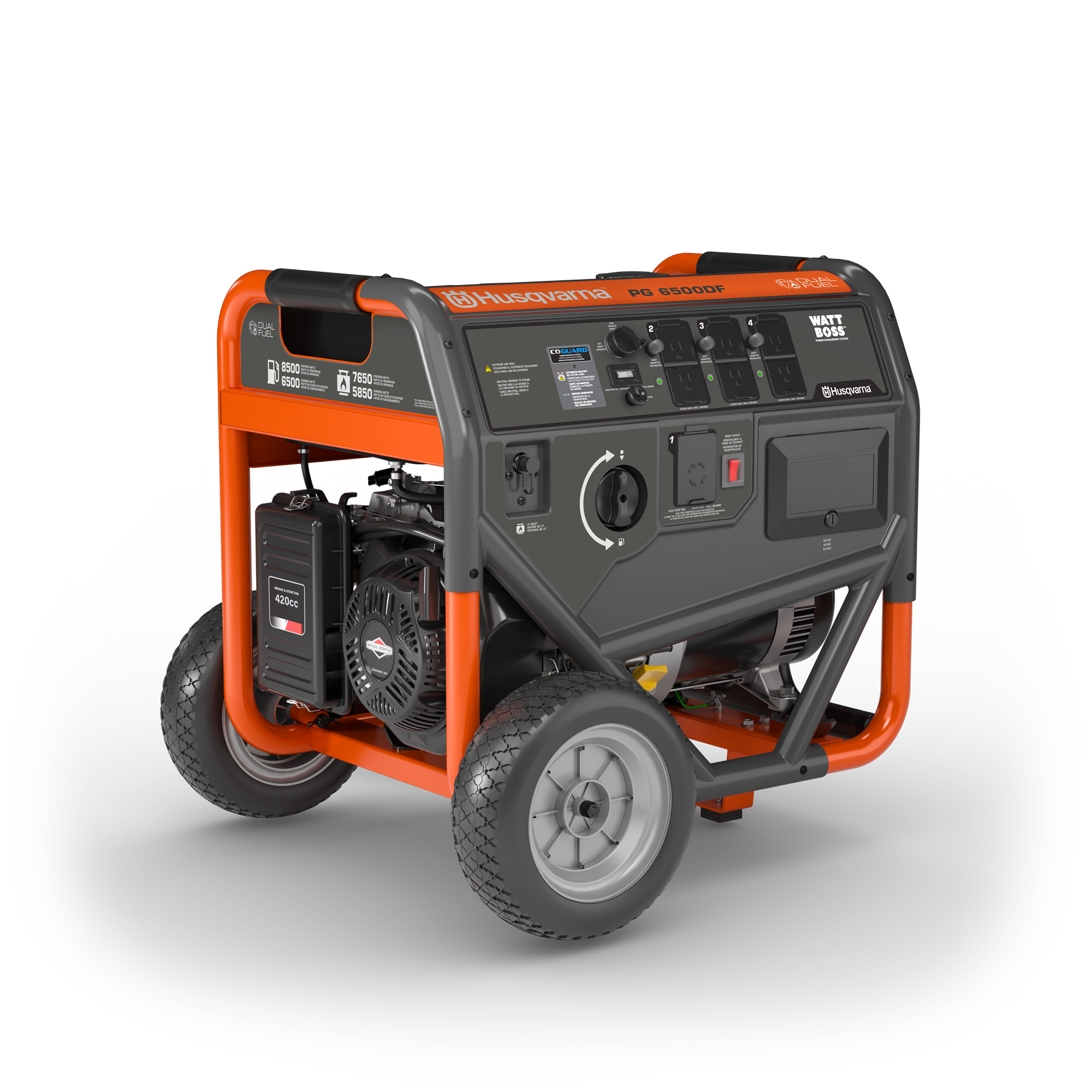 033040 Husqvarna portable generator front angle view